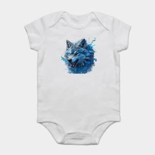 Blue wolf head splash art Baby Bodysuit
